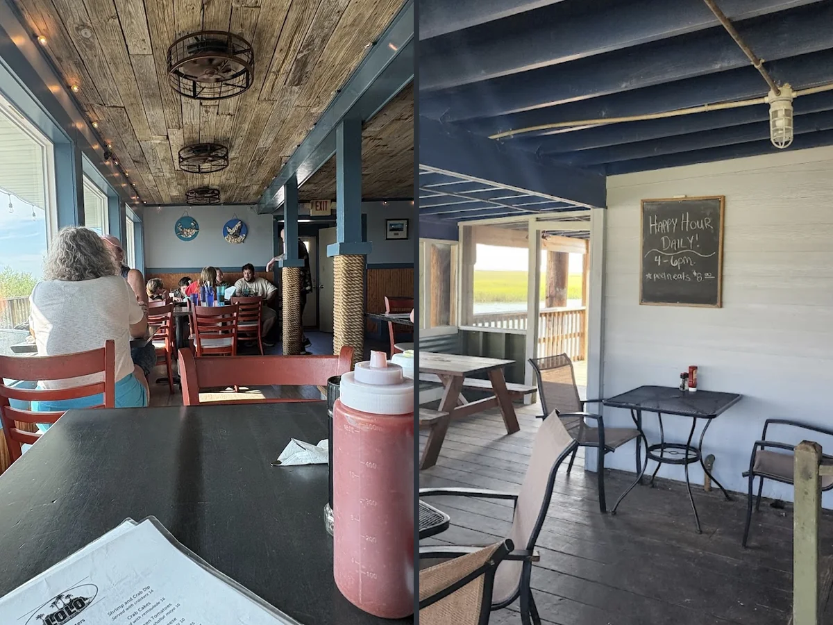 Casual dining space near the water.