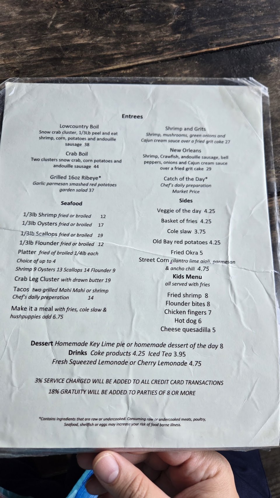 Restaurant menu with starters and other dishes.